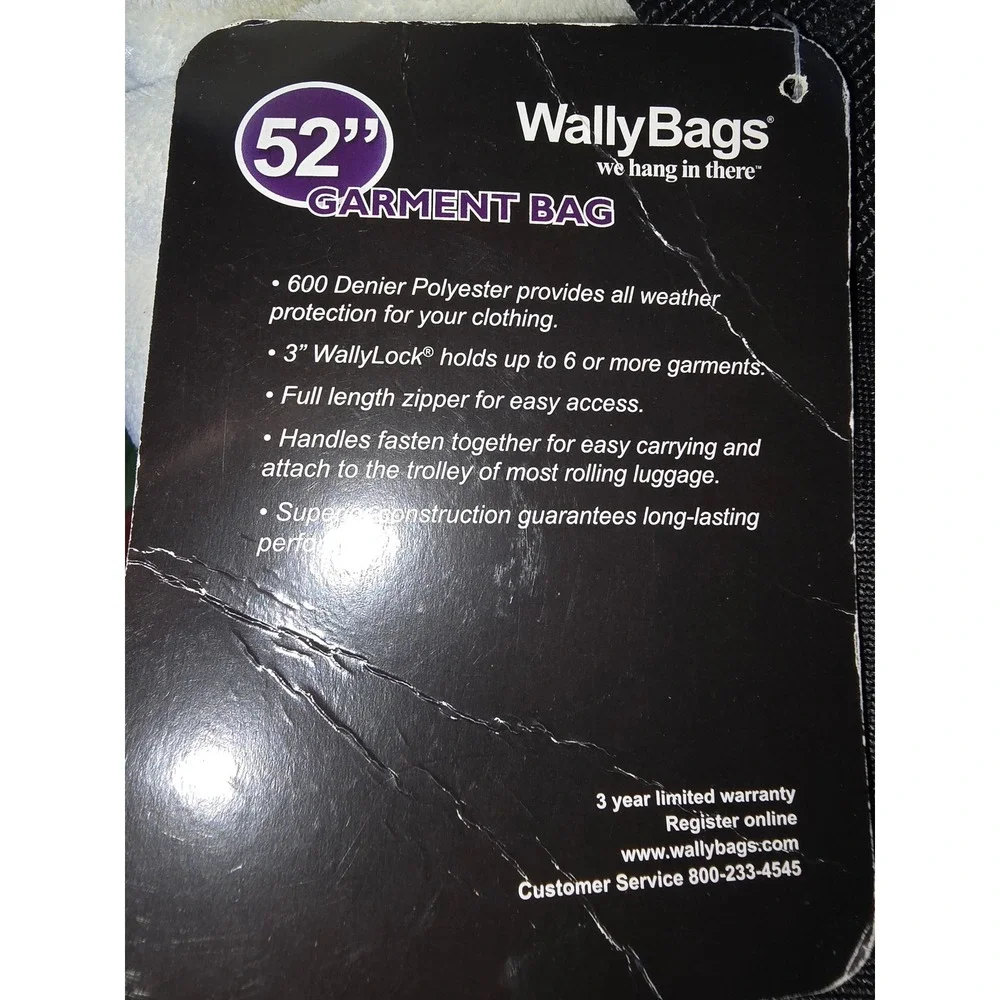 WallyBags 52 Inch Garment Bag Black 600D Polyester WallyLock Travel Bag 757